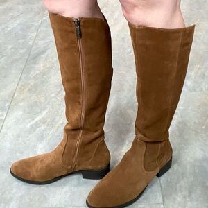 Knee-High Suede Zip Boots in Chestnut